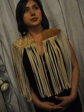 Light Brown Brindle Cowhide Fringe Shawl – Western Boho Cape
